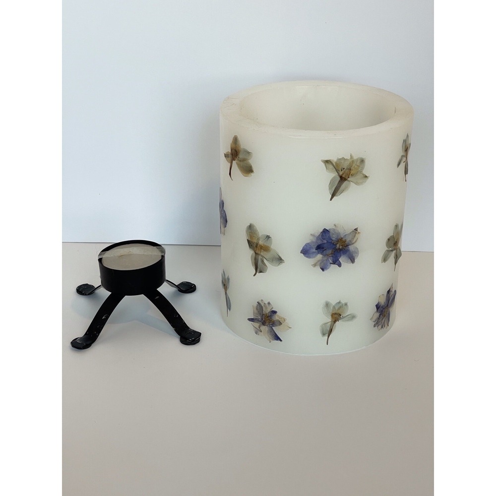 Pressed‎ Flowers Hurricane Candle With Tea Light 4x5" French Farmhouse Spring